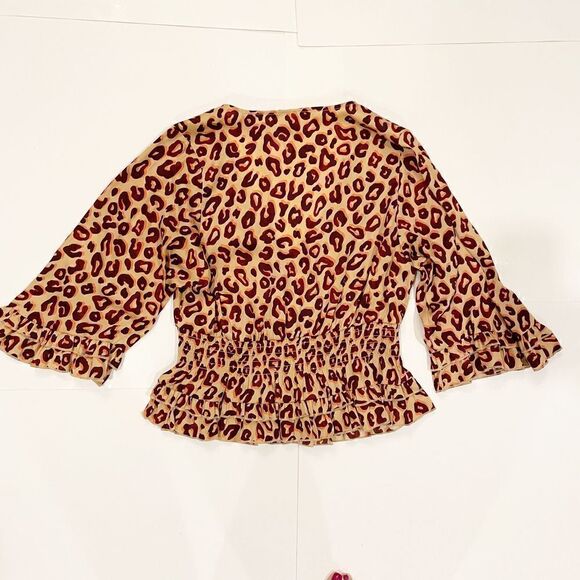 Scotch & Soda Leopard Ruffle Blouse V Neck XS - Picture 3 of 7
